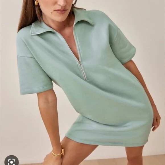 REFORMATION Hampton Mint Green Sweat Dress NWT* Size M - Picture 2 of 10